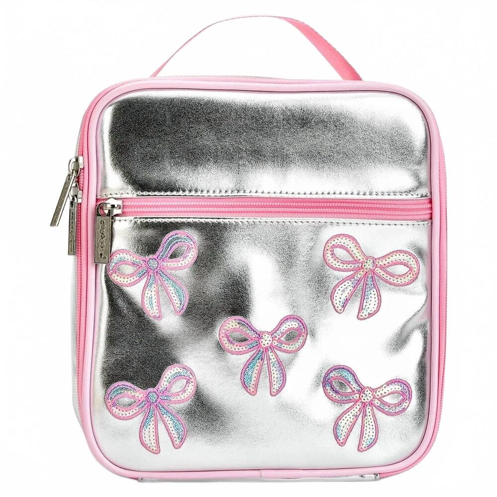 NEW ISCREAM girls sequin bows lunch tote bag in silver